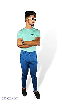 SK Clasy Men's Casual Lycra Pants Stretchable Less Weight Lycra Pants for Men Sky Blue-thumb4