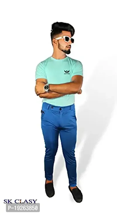 SK Clasy Men's Casual Lycra Pants Stretchable Less Weight Lycra Pants for Men Sky Blue-thumb5