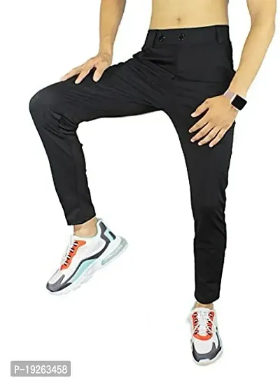 SK Clasy Men's Casual Lycra Pants Stretchable Less Weight Lycra Pants for Men Black-thumb3
