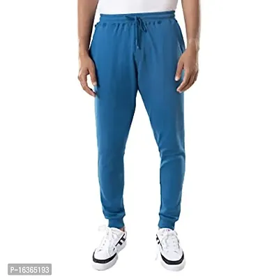 Stylish Blue Cotton Blend  Regular Track Pants For Men