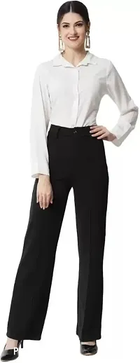 Elegant Black Viscose Rayon Solid Trousers For Women