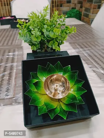Brass and MS Lotus Diya Green color Kamalpatta Diya with Beautiful Black Fancy Gift Box
6 inch-thumb0