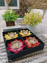 Brass and MS Lotus Diya Multicolor Kamalpatta Diya with Beautiful Black Fancy Gift Box pack of 4
4 inch-thumb2