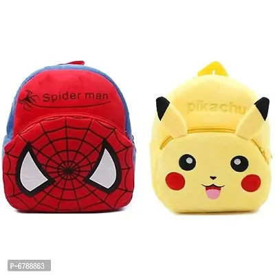Pikachu and spider Combo Soft Velvet Kids School Bag Nursery Class To 5 ( Combo - 1 )