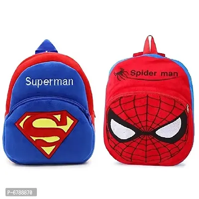 Spider man  Superman Soft Velvet Kids School Bag Nursery Class To 5 ( Combo - 1 )-thumb0