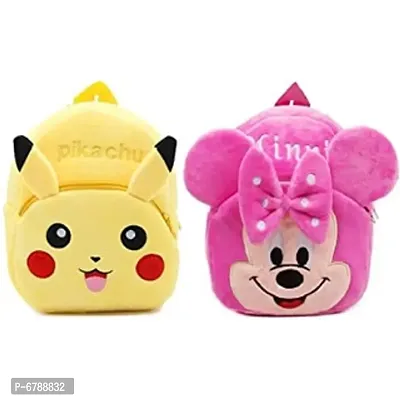 Pikachu and Minnie Combo Velvet Soft Plus Kids School Bag Nursery to class 5 (Size - 14 inch-thumb0