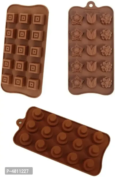 Silicone Double Square Lotus Round Shape Chocolate Baking Mould Set of 3-thumb0
