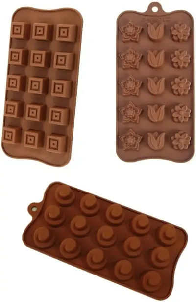 Silicone Double Square Lotus Round Shape Chocolate Baking Mould Set of 3