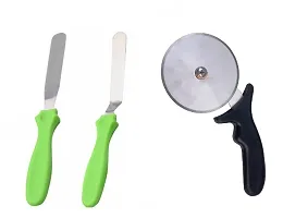 Stainless Steel Cake Icing Decorating Multi function Spatula Cake Pallet Knife with Pizza Cutter Combo Set-thumb1