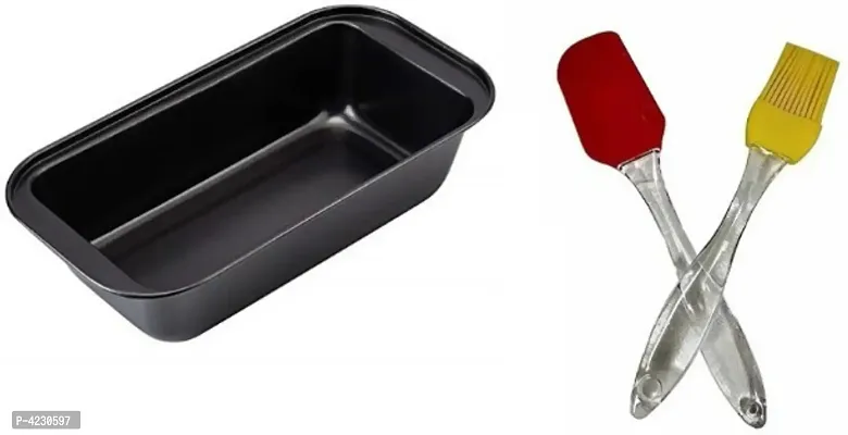 Combo Set of Aluminium Non Stick Coated Bread Baking Loaf Mould Tray with reusable Silicone Oiling Brush  Spatula