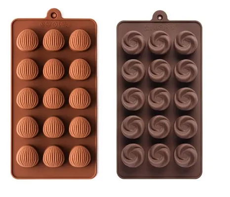 Silicone Almond and Rose Shape Chocolate Making Mould Combo Set of 2