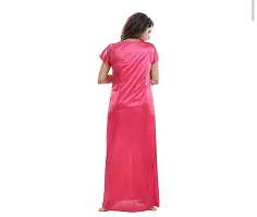 Elegant Pink Satin Solid Nightdress For Women-thumb1