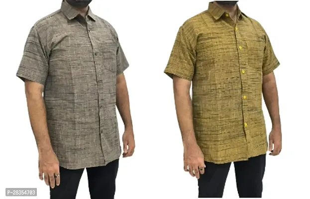 Fancy Khadi Cotton Short Sleeves Casual Shirt For Men Pack Of 2-thumb0