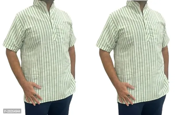 Fancy Khadi Cotton Short Sleeves Casual Shirt For Men Pack Of 2-thumb0