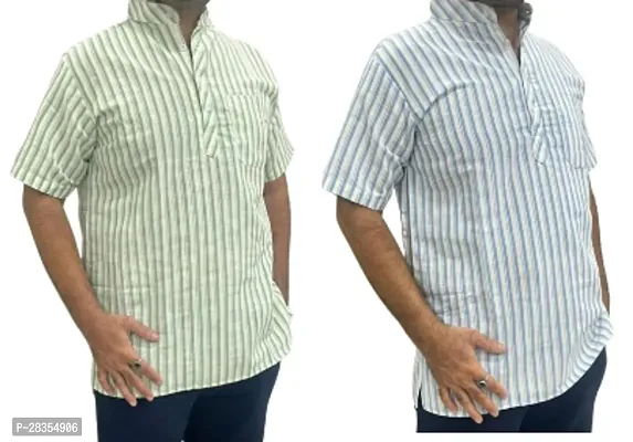 Fancy Khadi Cotton Short Sleeves Casual Shirt For Men Pack Of 2-thumb0