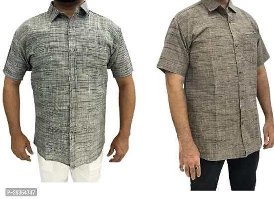 Fancy Khadi Cotton Short Sleeves Casual Shirt For Men Pack Of 2-thumb0