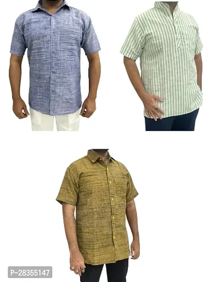 Fancy Khadi Cotton Short Sleeves Casual Shirt For Men Pack Of 3