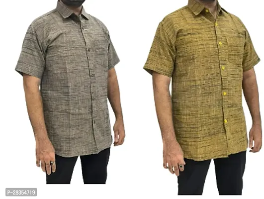 Fancy Khadi Cotton Short Sleeves Casual Shirt For Men Pack Of 2-thumb0