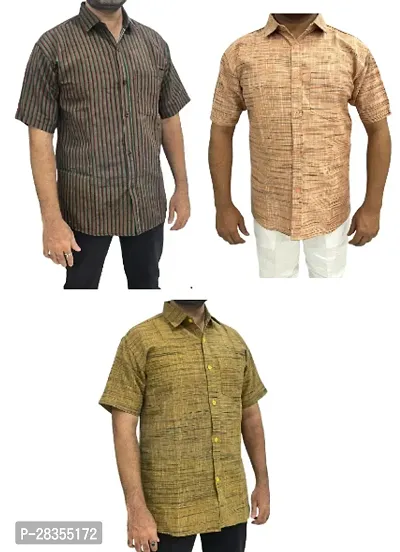 Fancy Khadi Cotton Short Sleeves Casual Shirt For Men Pack Of 3