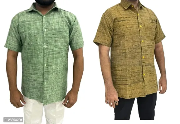 Fancy Khadi Cotton Short Sleeves Casual Shirt For Men Pack Of 2-thumb0