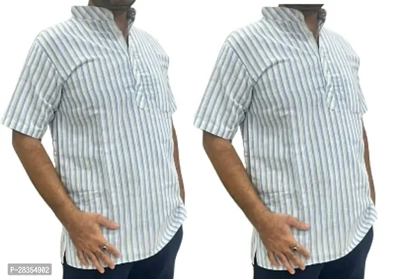 Fancy Khadi Cotton Short Sleeves Casual Shirt For Men Pack Of 2-thumb0