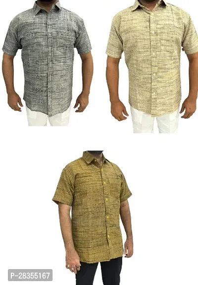 Fancy Khadi Cotton Short Sleeves Casual Shirt For Men Pack Of 3