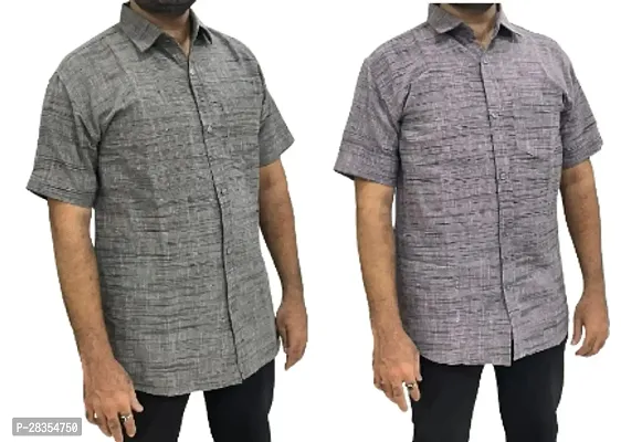 Fancy Khadi Cotton Short Sleeves Casual Shirt For Men Pack Of 2-thumb0