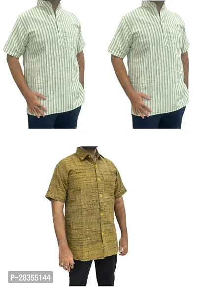 Fancy Khadi Cotton Short Sleeves Casual Shirt For Men Pack Of 3