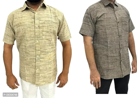 Fancy Khadi Cotton Short Sleeves Casual Shirt For Men Pack Of 2-thumb0