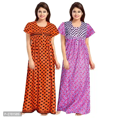 Dauina Multicoloured Cotton Printed Nightdress For Women - Pack of 2-thumb0