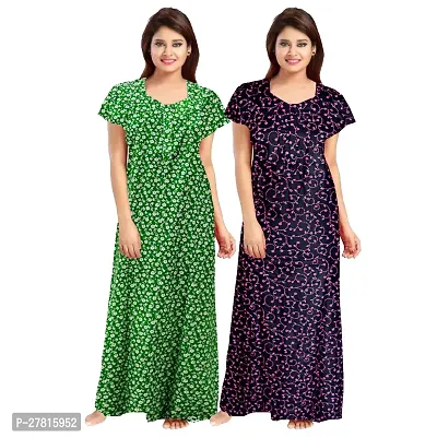 Dauina Multicoloured Cotton Printed Nightdress For Women - Pack of 2-thumb0