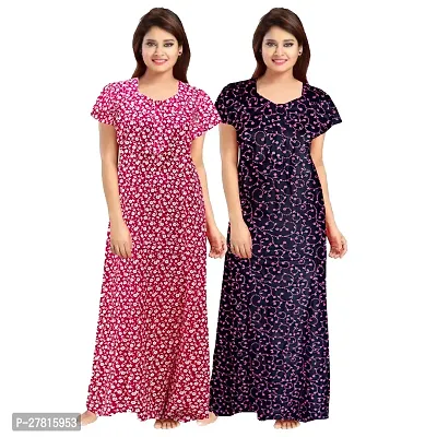 Dauina Multicoloured Cotton Printed Nightdress For Women - Pack of 2