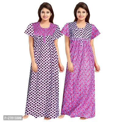 Dauina Multicoloured Cotton Printed Nightdress For Women - Pack of 2