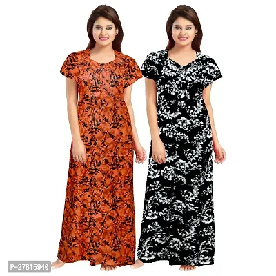 Dauina Multicoloured Cotton Printed Nightdress For Women - Pack of 2-thumb0