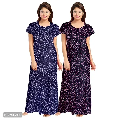 Dauina Multicoloured Cotton Printed Nightdress For Women - Pack of 2