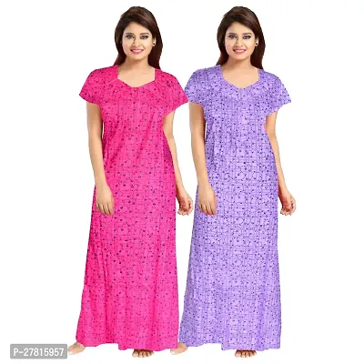 Dauina Multicoloured Cotton Printed Nightdress For Women