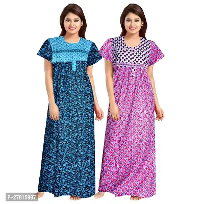 Dauina Multicoloured Cotton Printed Nightdress For Women - Pack of 2-thumb0