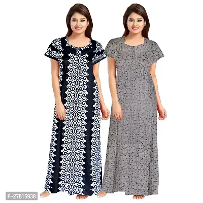 Dauina Multicoloured Cotton Printed Nightdress For Women - Pack of 2-thumb0