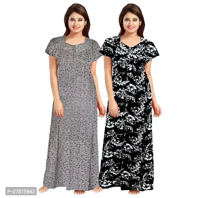 Dauina Multicoloured Cotton Printed Nightdress For Women - Pack of 2-thumb0