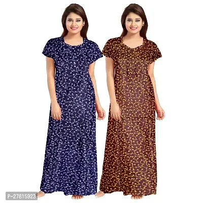 Dauina Multicoloured Cotton Printed Nightdress For Women - Pack of 2-thumb0