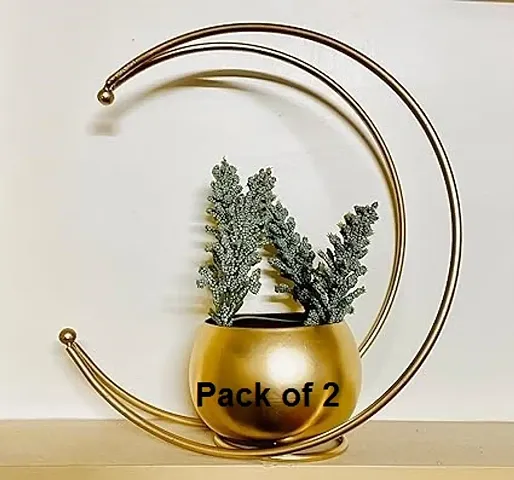 Metal Flower Vase with Gold Finish And Geometric Half Moon Design Flower Pot Stand Pack of 2