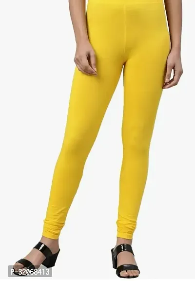 Fabulous Yellow Cambric Cotton Solid Leggings For Women