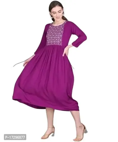 Sunet Fashion Women's Rayon Embroidery Anarkali Kurta Purple-thumb0