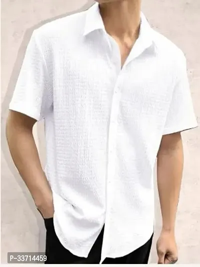 Stunning White Cotton Blend Self Pattern Casual Shirts For Men-thumb0