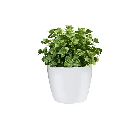 EQUALITY OVERSEAS 7 inch Plastic Planters Ceramic Finish Flower Plant Pots Modern Decorative Gardening Pot White (1)