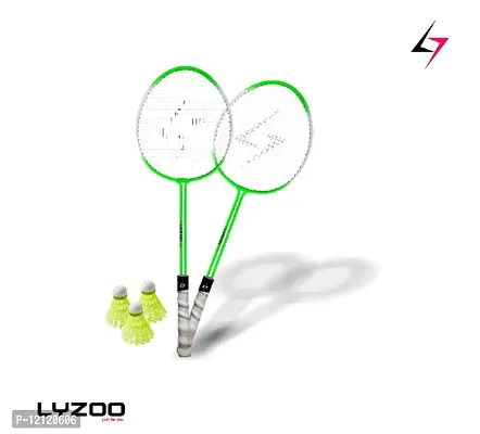 Lyzoo Double shaft Fluorescent Aluminium Badminton Racquet wit 3pc nylon shuttle cork Green Strung Badminton Racquet  (Pack of: 5, 400 g)-thumb0