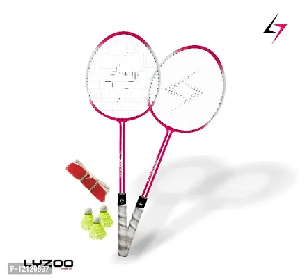 Lyzoo Double shaft Badminton Racquet with 3pc nylon shuttle 1pc Nylon net upper tape Orange Strung Badminton Racquet  (Pack of: 6, 300 g)-thumb0