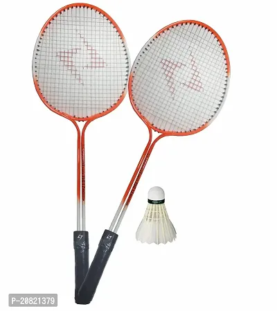 Lyzoo Aluminum Double Shaft Badminton Racquet set of 2pc with 1pc feather shuttles Multicolor Strung Badminton Racquet  (Pack of: 4, 300 g)