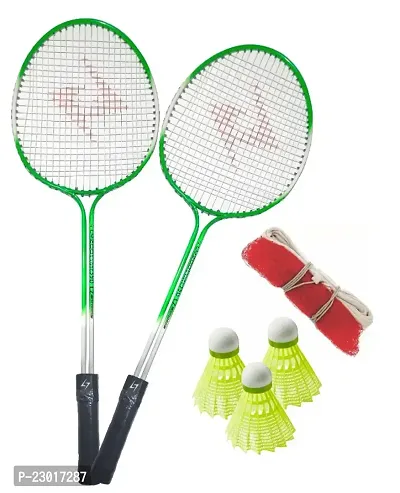 LYZOO Double Shaft Badminton Racquet Aluminium Rod Badminton With 3Pc Nylon Shuttle and 1pc Full size Badminton Nylon Net single side tape-thumb0