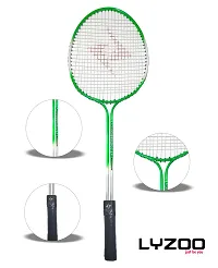 LYZOO Double Shaft Badminton Racquet Aluminium Rod Badminton With 3Pc Nylon Shuttle and 1pc Full size Badminton Nylon Net single side tape-thumb2